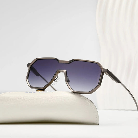 Punk style one piece large frame polygonal trendy sunglasses